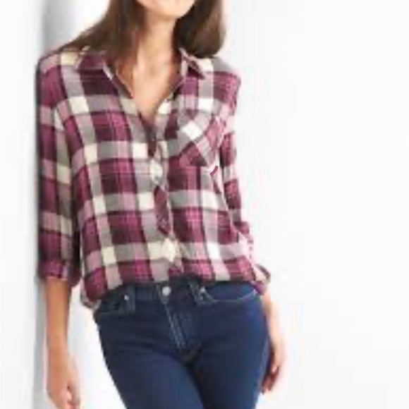 GAP Plaid Drapey Button Down Flannel Size S - Picture 3 of 4